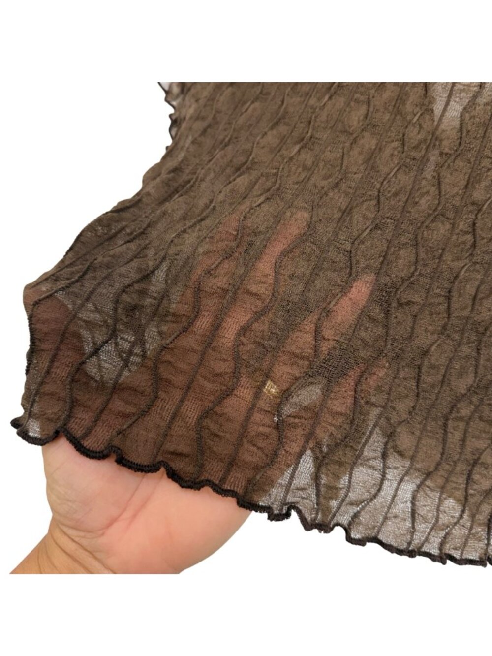 Cider Brown Sheer Ruched Button-Up Tie Front Crop Top Size M - Picture 4 of 10